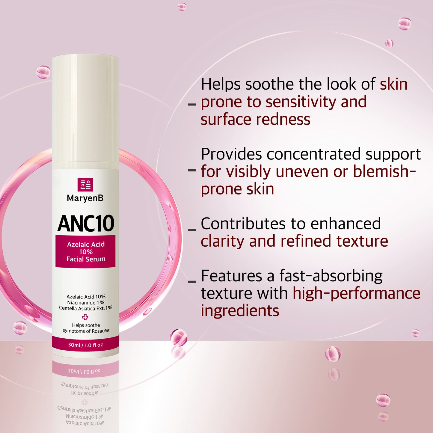 MaryenB Azelaic Acid 10% Serum | Redness, Blemish & Dark Spot Care with Niacinamide & Cica - 1 Fl Oz