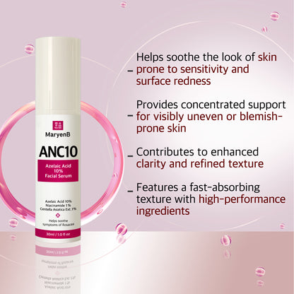 MaryenB Azelaic Acid 10% Serum | Redness, Blemish & Dark Spot Care with Niacinamide & Cica - 1 Fl Oz
