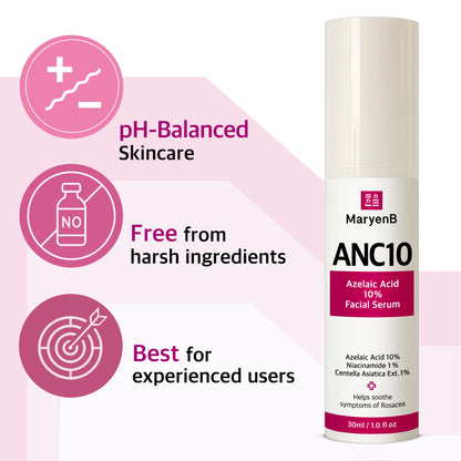 MaryenB Azelaic Acid 10% Serum | Redness, Blemish & Dark Spot Care with Niacinamide & Cica - 1 Fl Oz