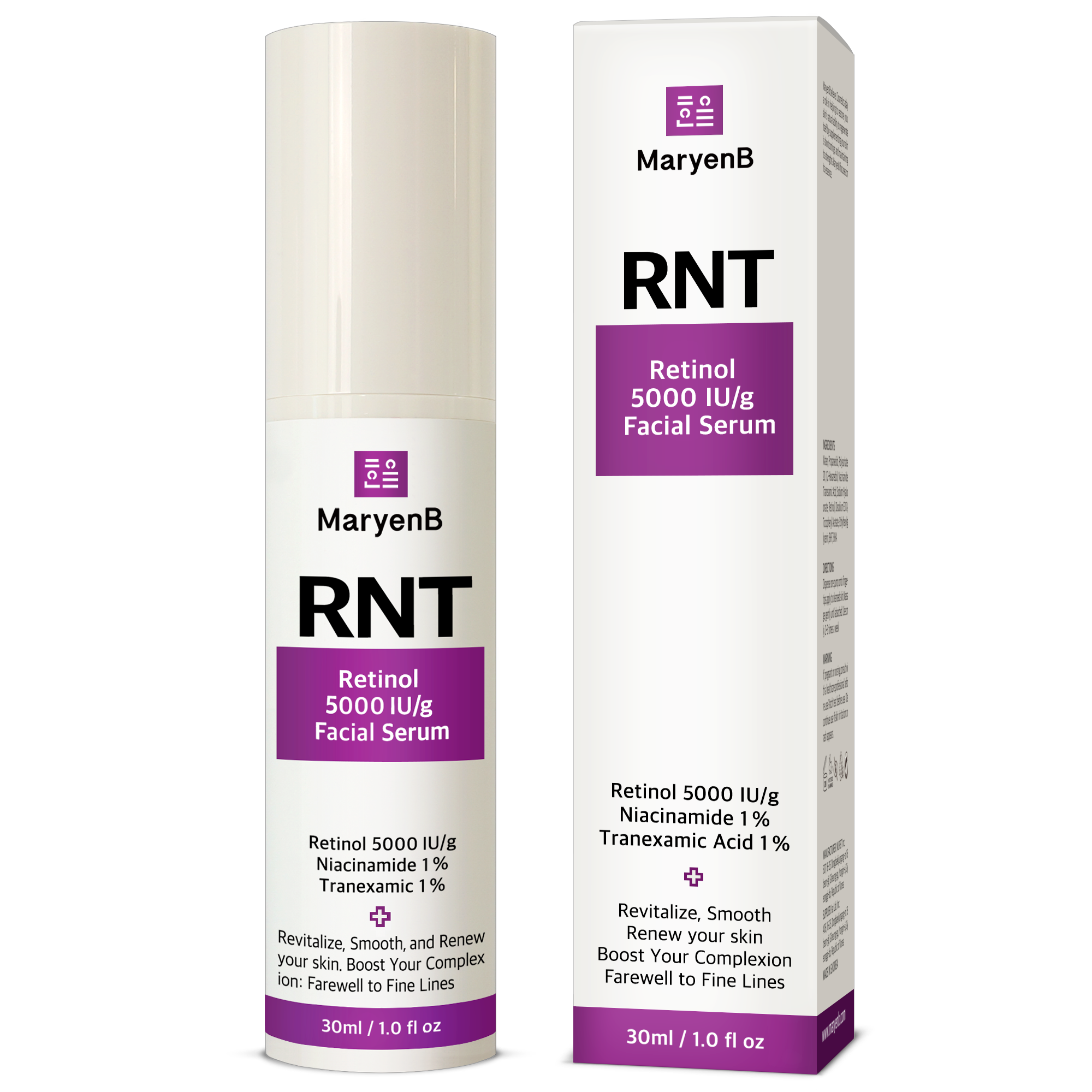 MaryenB Retinol 5000 IU Anti‑Aging Serum 2 Fl Oz with Niacinamide & Tranexamic Acid for Fine Lines and Uneven Tone